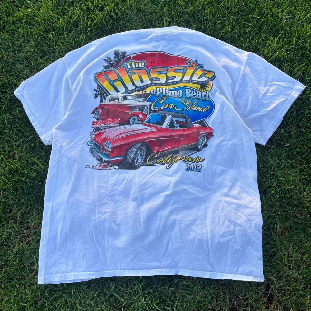 Gildan Pismo Beach Car Show T-Shirt XL White 2012 Classic Car Graphic